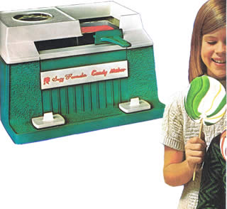 Girl with large sucker made with Suzy Homemaker Candy Maker